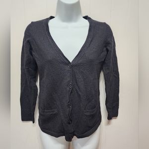 Talbots Merino Wool Crop Cardigan Sweater Medium Women's Black Button Front B340